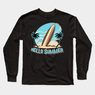 Hello Summer Bye School Vintage Funny Surfer Riding Surf Surfing Lover Gifts Long Sleeve T-Shirt